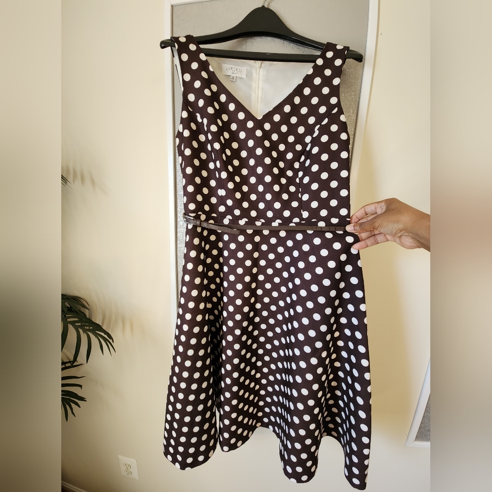 KASPER Brown Polka Dot Dress w/Belt